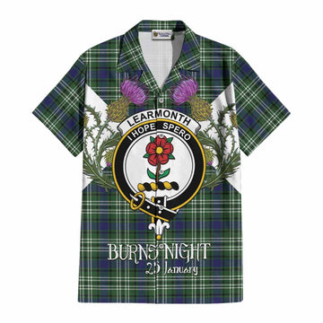 Learmonth Tartan Family Crest Cotton Hawaiian Shirt Scottish Burns Night Thistle Floral