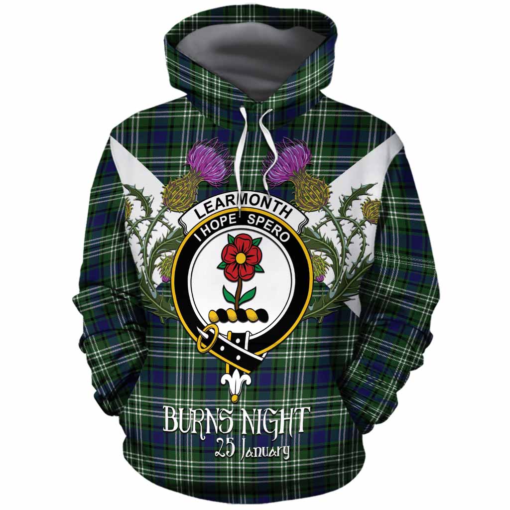 Learmonth Tartan Family Crest Cotton Hoodie Scottish Burns Night Thistle Floral