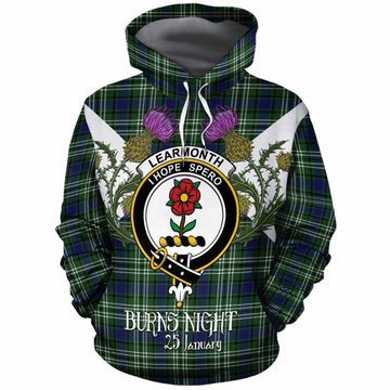 Learmonth Tartan Family Crest Cotton Hoodie Scottish Burns Night Thistle Floral