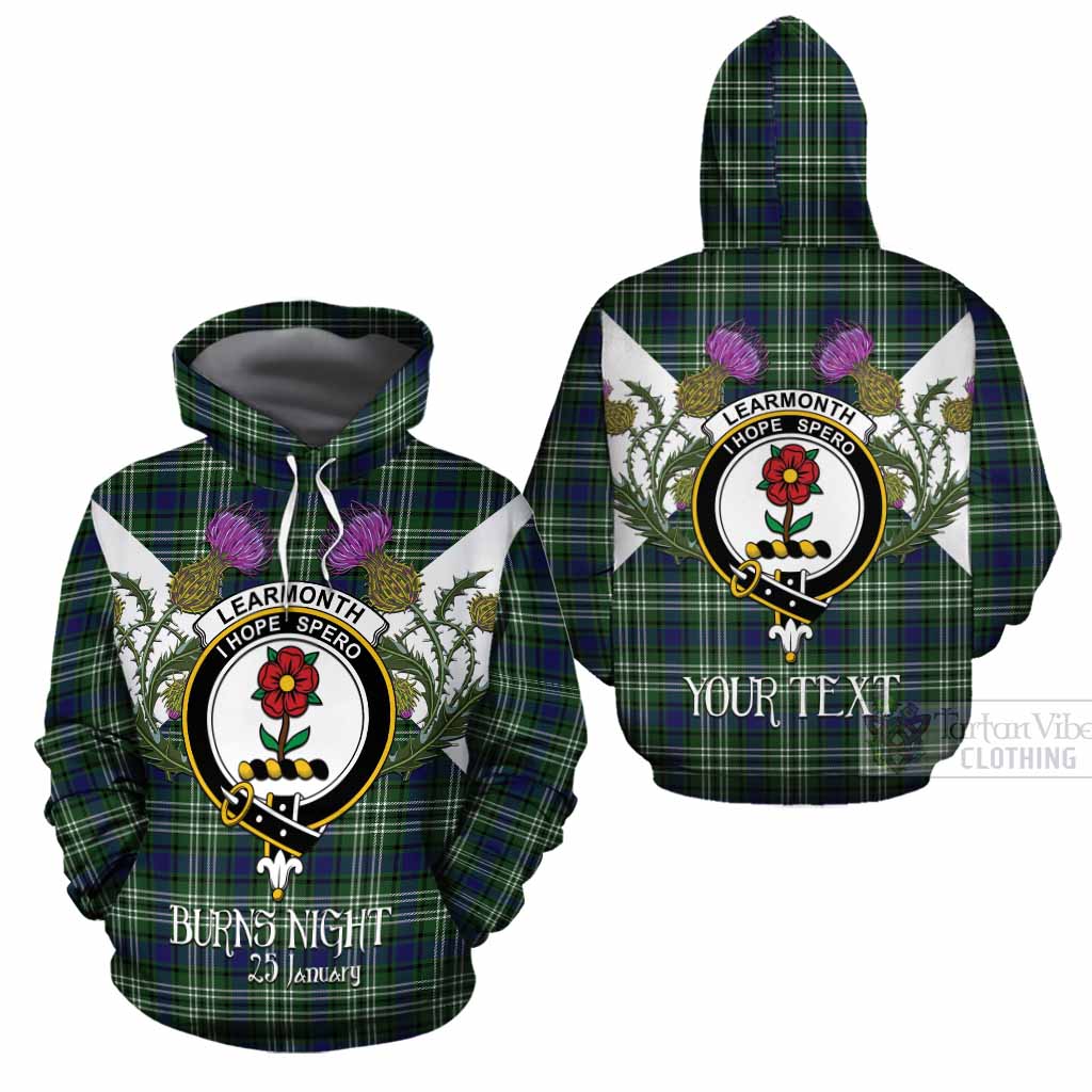 Learmonth Tartan Family Crest Cotton Hoodie Scottish Burns Night Thistle Floral