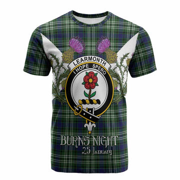 Learmonth Tartan Family Crest Cotton T-shirt Scottish Burns Night Thistle Floral