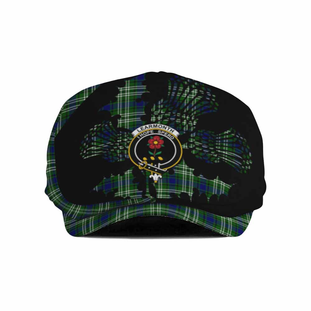 Learmonth Tartan Family Crest Flat Cap, Jeff Cap Scotland Thistle Floral