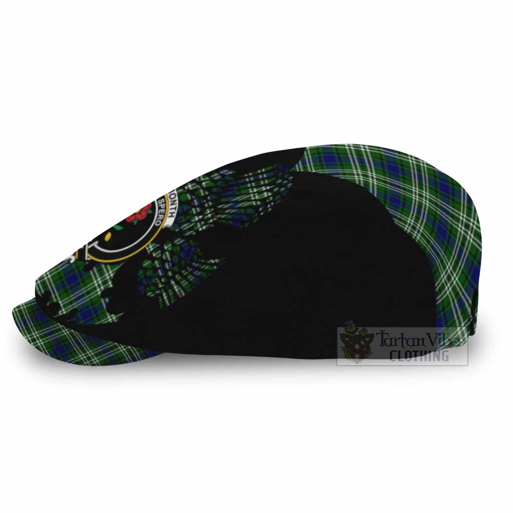 Learmonth Tartan Family Crest Flat Cap, Jeff Cap Scotland Thistle Floral