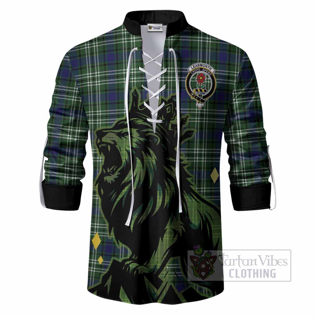 Learmonth Tartan Family Crest Ghillie Shirt Crowned Lion Roaring