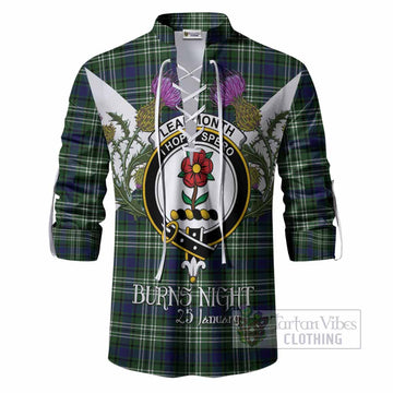 Learmonth Tartan Family Crest Ghillie Shirt Scottish Burns Night Thistle Floral