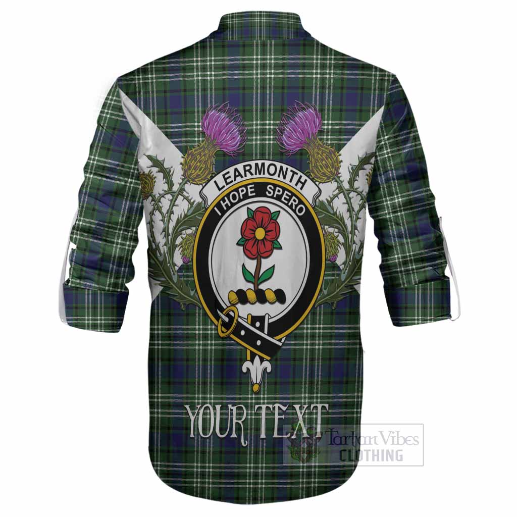 Learmonth Tartan Family Crest Ghillie Shirt Scottish Burns Night Thistle Floral