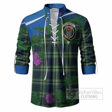 Learmonth Tartan Family Crest Ghillie Shirt Thistle in Minimalism
