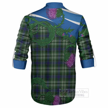 Learmonth Tartan Family Crest Ghillie Shirt Thistle in Minimalism