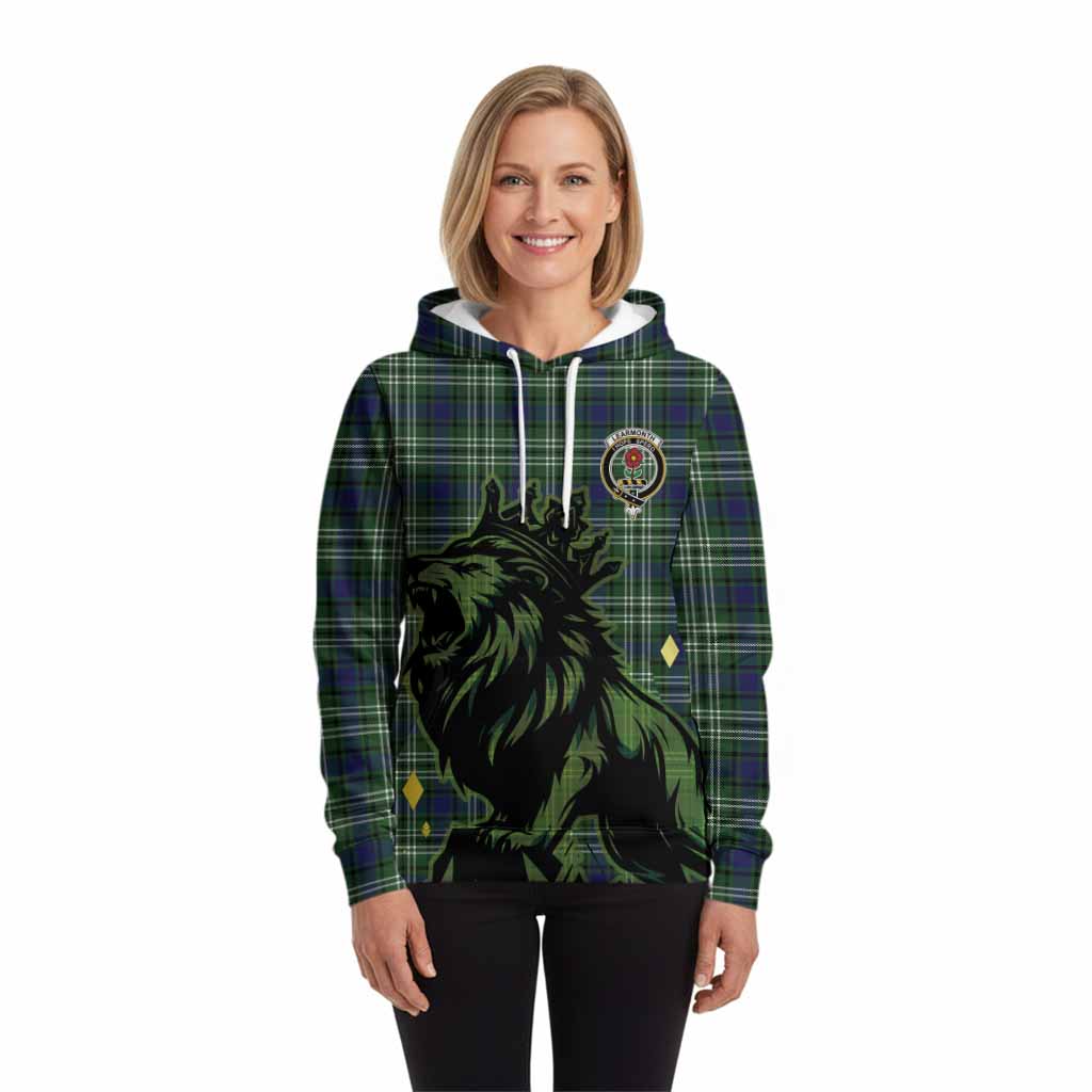 Learmonth Tartan Family Crest Hoodie Crowned Lion Roaring