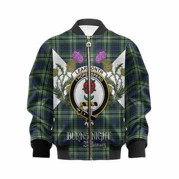 Learmonth Tartan Family Crest Kid Bomber Jacket Scottish Burns Night Thistle Floral
