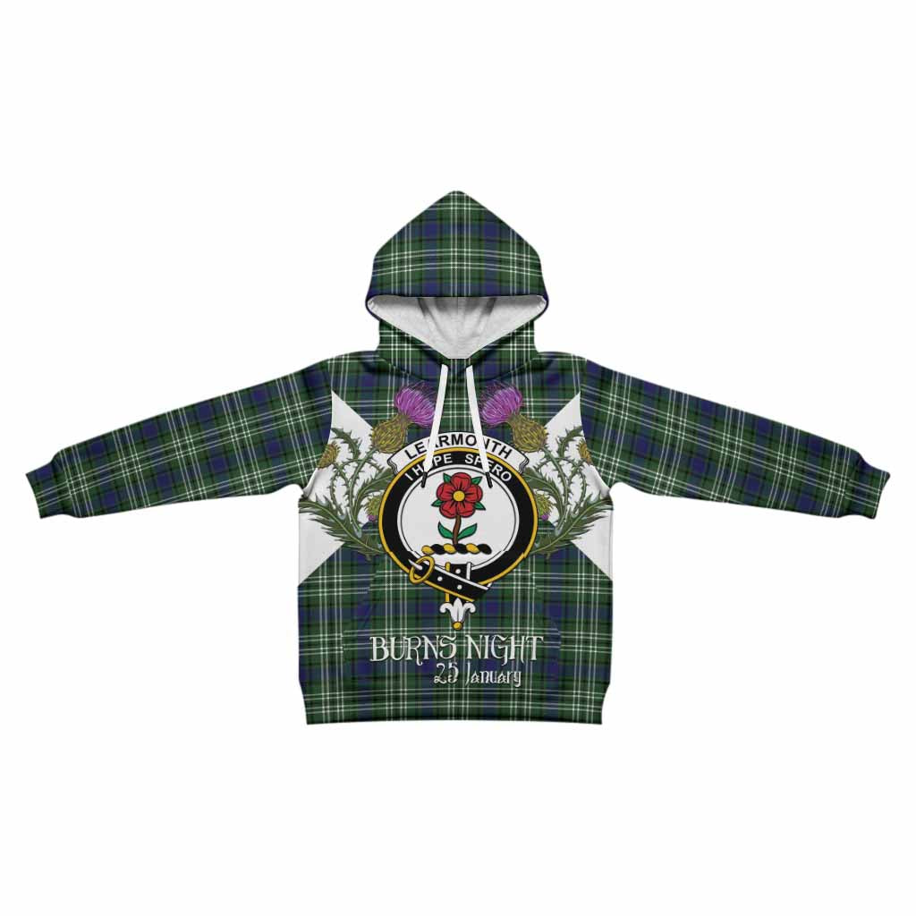 Learmonth Tartan Family Crest Kid Hoodie Scottish Burns Night Thistle Floral