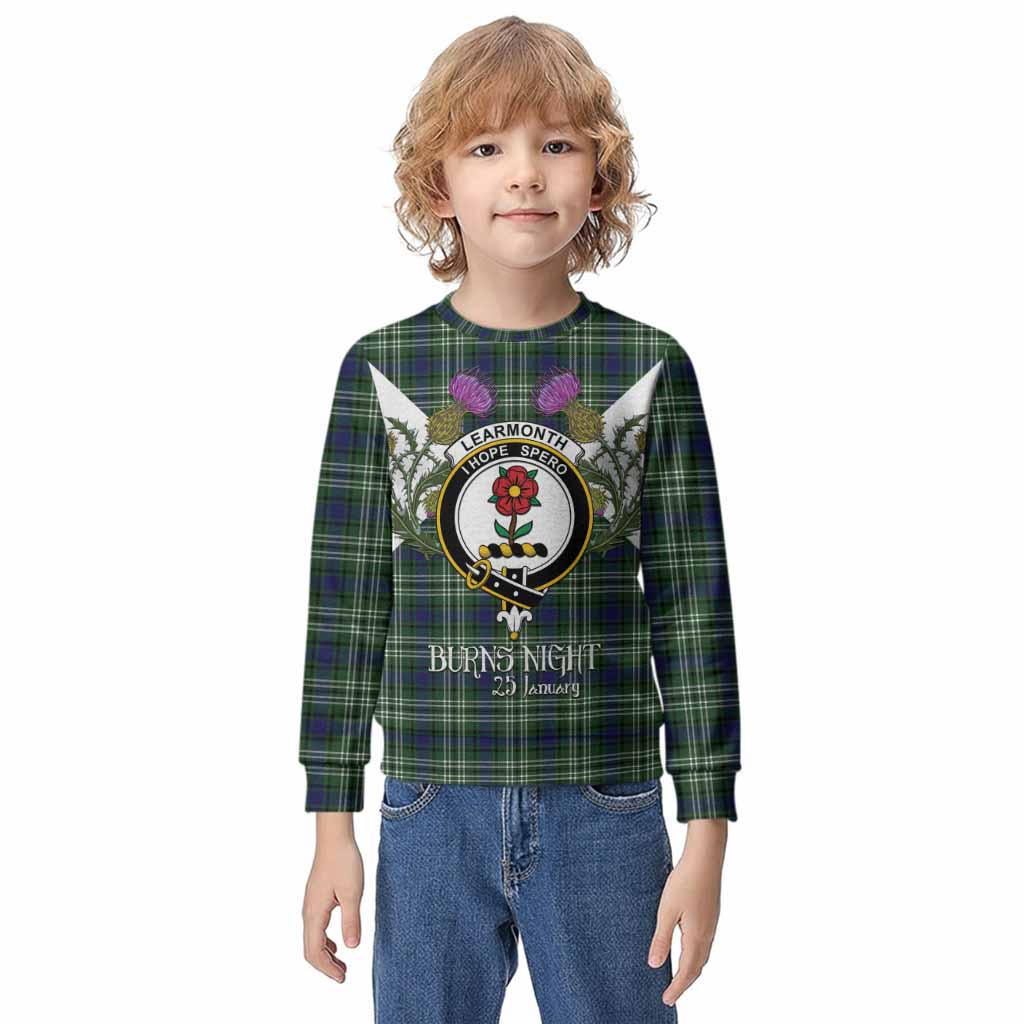 Learmonth Tartan Family Crest Kid Knitted Sweatshirt Scottish Burns Night Thistle Floral
