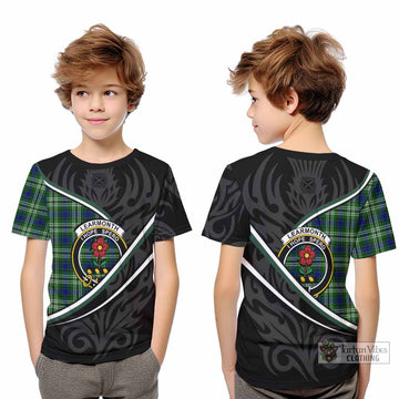 Learmonth Tartan Family Crest Kid T-shirt Celtic Scottish Thistle Floral