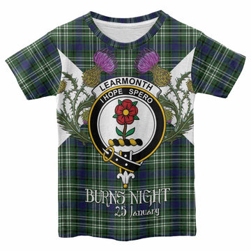 Learmonth Tartan Family Crest Kid T-shirt Scottish Burns Night Thistle Floral