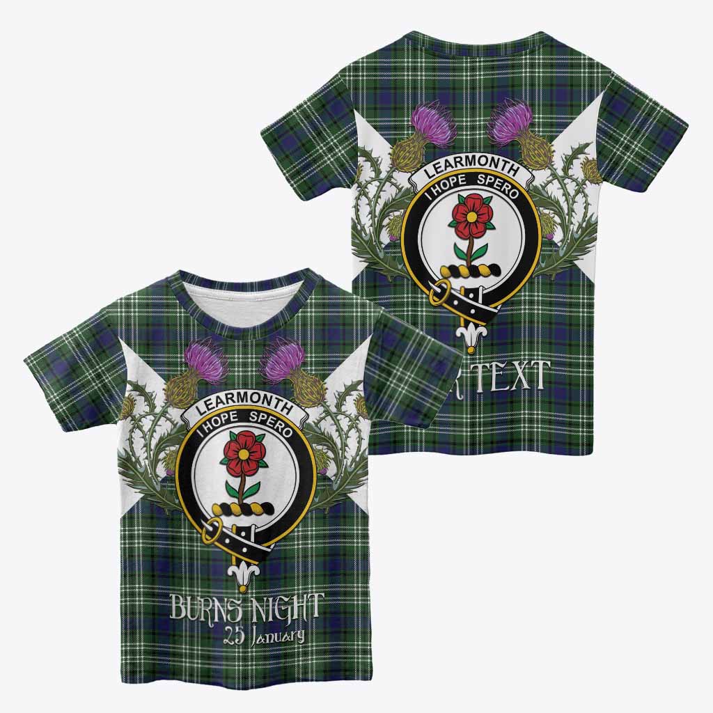 Learmonth Tartan Family Crest Kid T-shirt Scottish Burns Night Thistle Floral