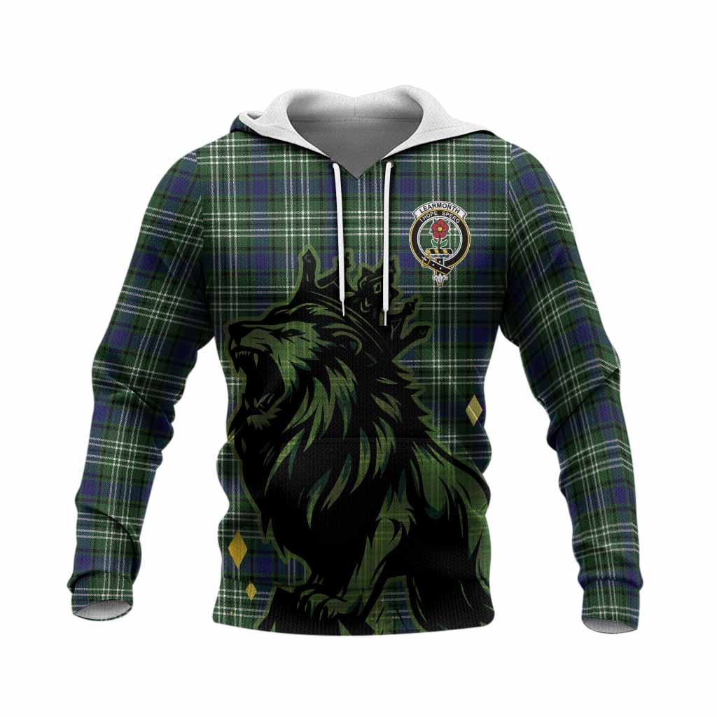 Learmonth Tartan Family Crest Knitted Hoodie Crowned Lion Roaring