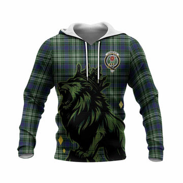 Learmonth Tartan Family Crest Knitted Hoodie Crowned Lion Roaring