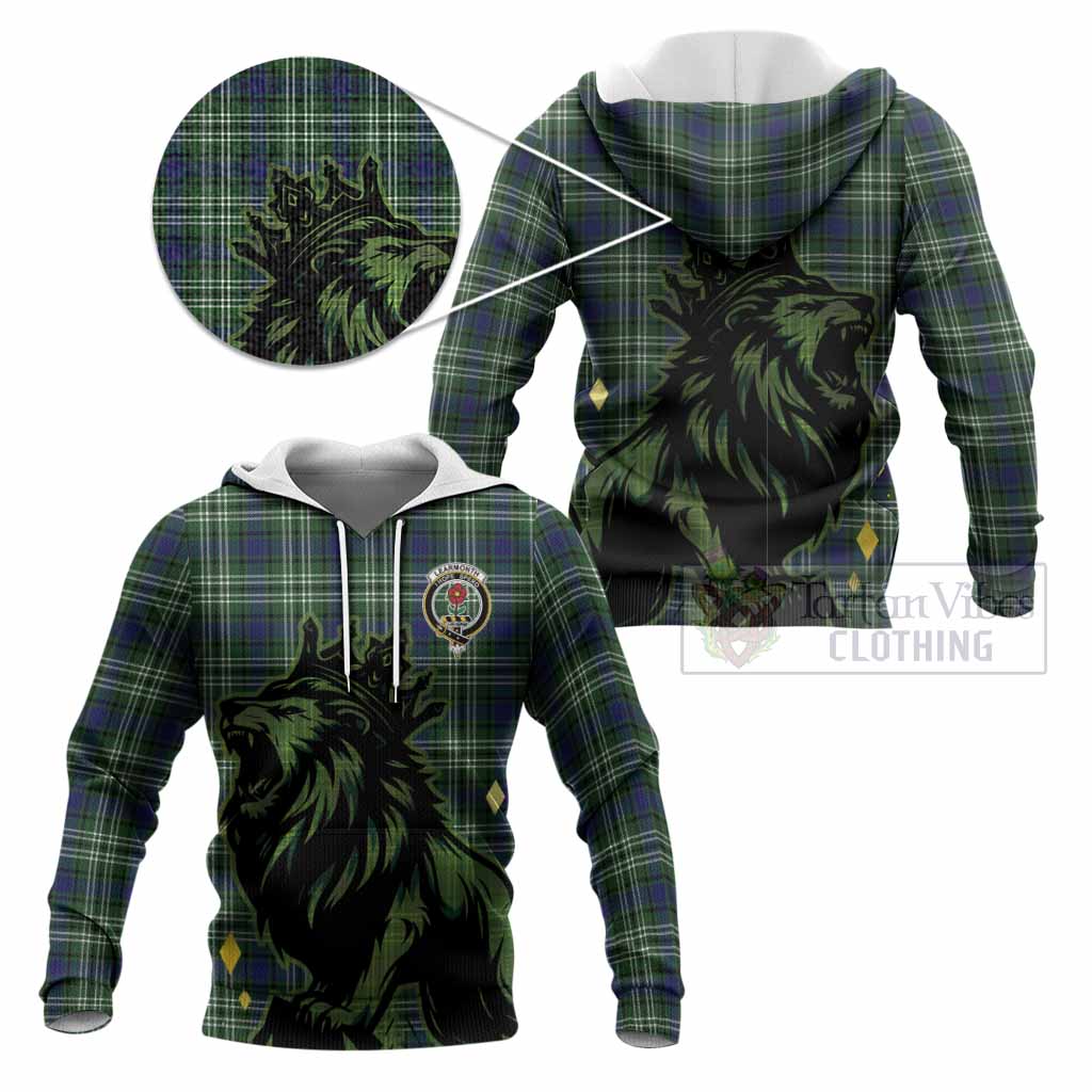 Learmonth Tartan Family Crest Knitted Hoodie Crowned Lion Roaring