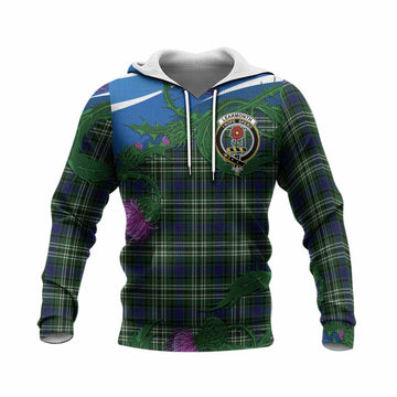 Learmonth Tartan Family Crest Knitted Hoodie Thistle in Minimalism