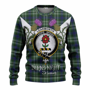 Learmonth Tartan Family Crest Knitted Sweater Scottish Burns Night Thistle Floral