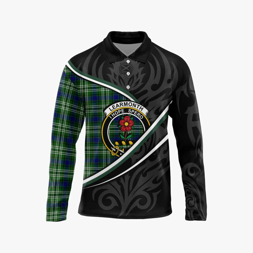 Learmonth Tartan Family Crest Long Sleeve Polo Shirt Celtic Scottish Thistle Floral - Tartan Vibes Clothing