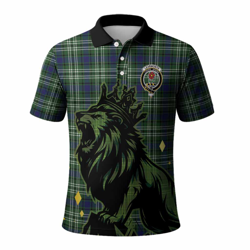 Learmonth Tartan Family Crest Polo Shirt Crowned Lion Roaring
