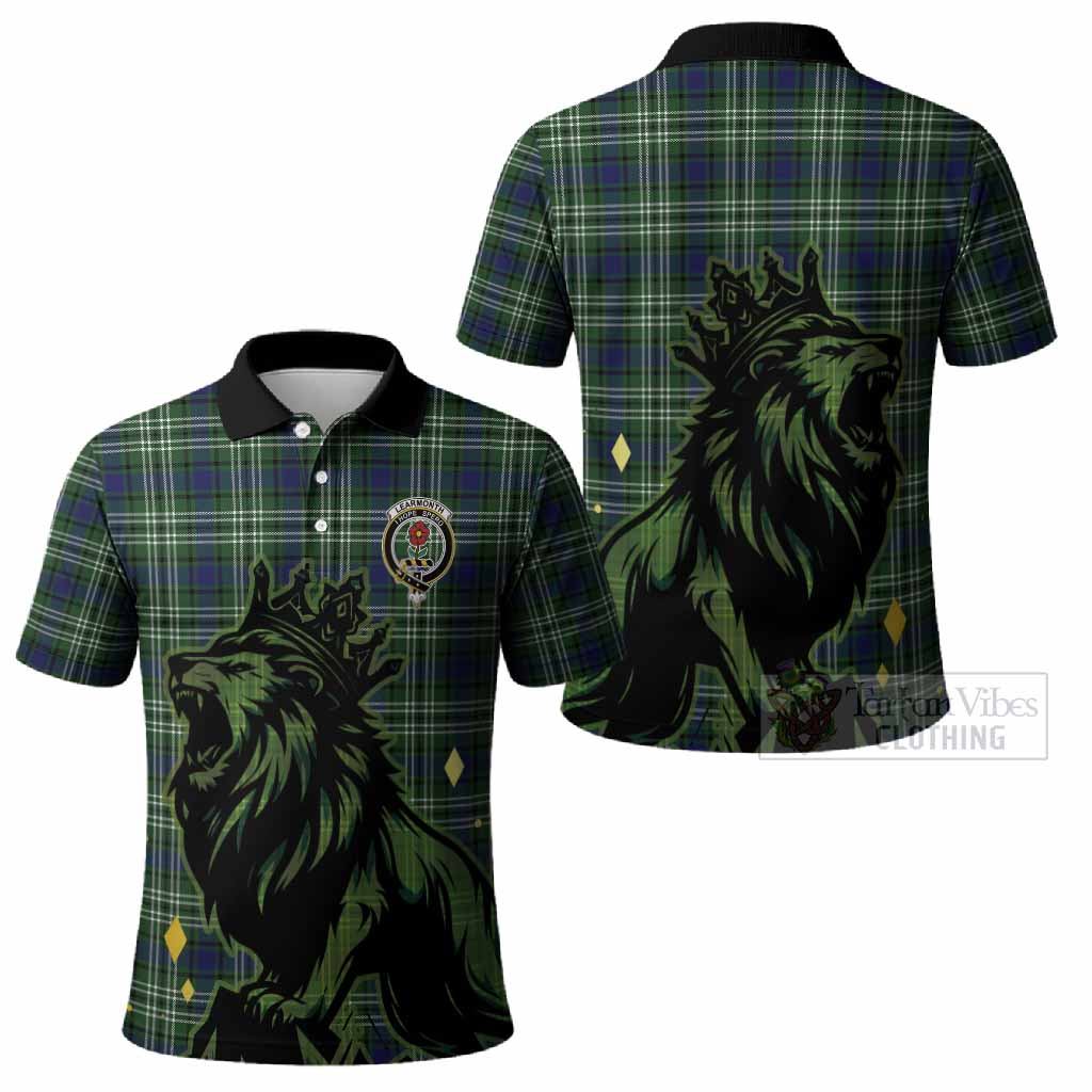 Learmonth Tartan Family Crest Polo Shirt Crowned Lion Roaring