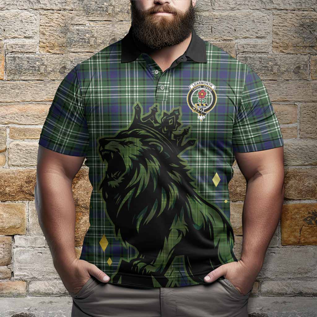 Learmonth Tartan Family Crest Polo Shirt Crowned Lion Roaring