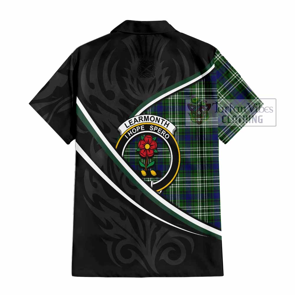 Learmonth Tartan Family Crest Short Sleeve Button Shirt Celtic Scottish Thistle Floral - Tartan Vibes Clothing
