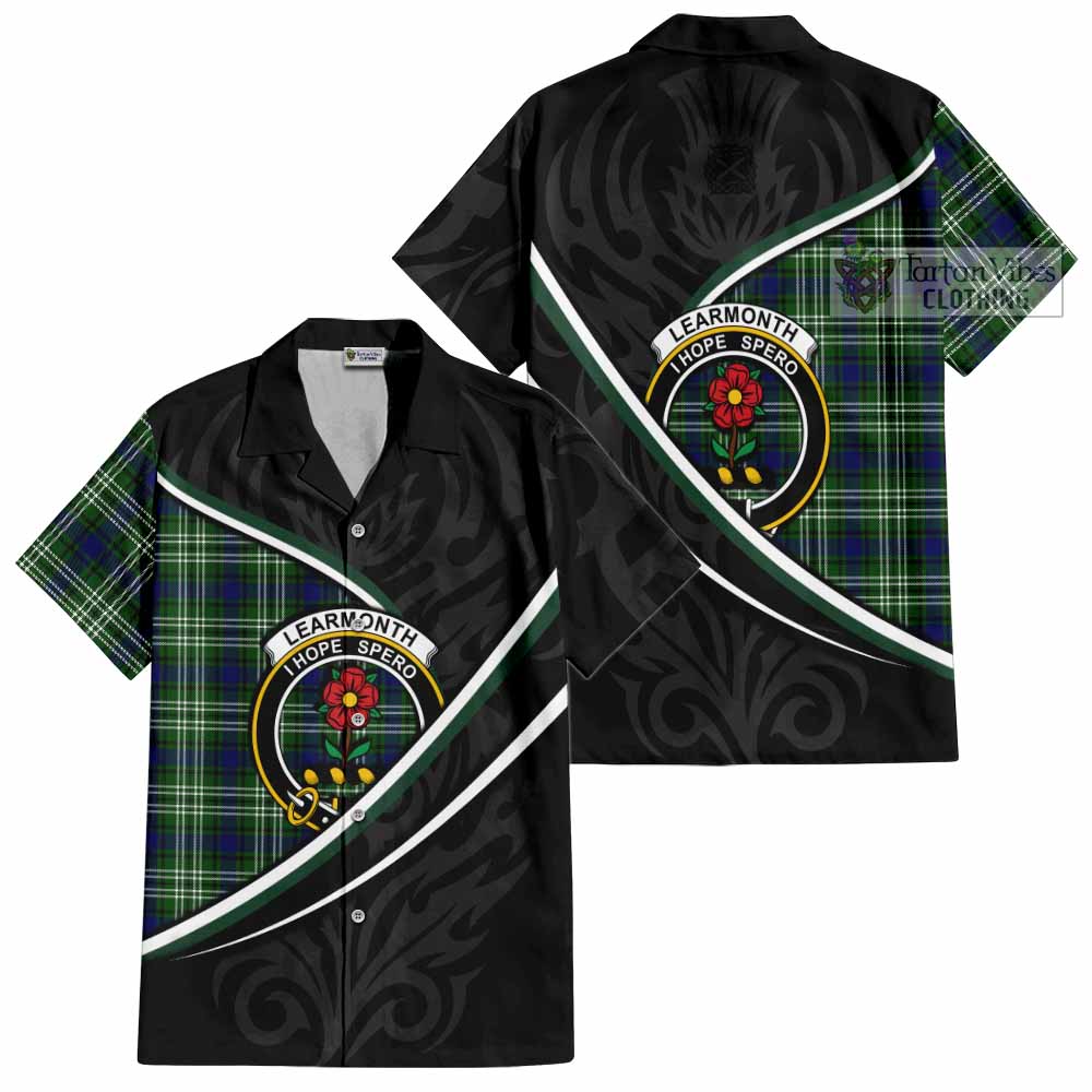 Learmonth Tartan Family Crest Short Sleeve Button Shirt Celtic Scottish Thistle Floral - Tartan Vibes Clothing