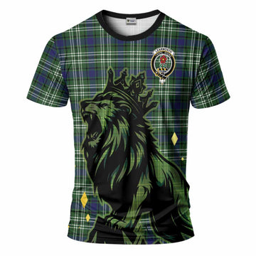 Learmonth Tartan Family Crest T-Shirt Crowned Lion Roaring