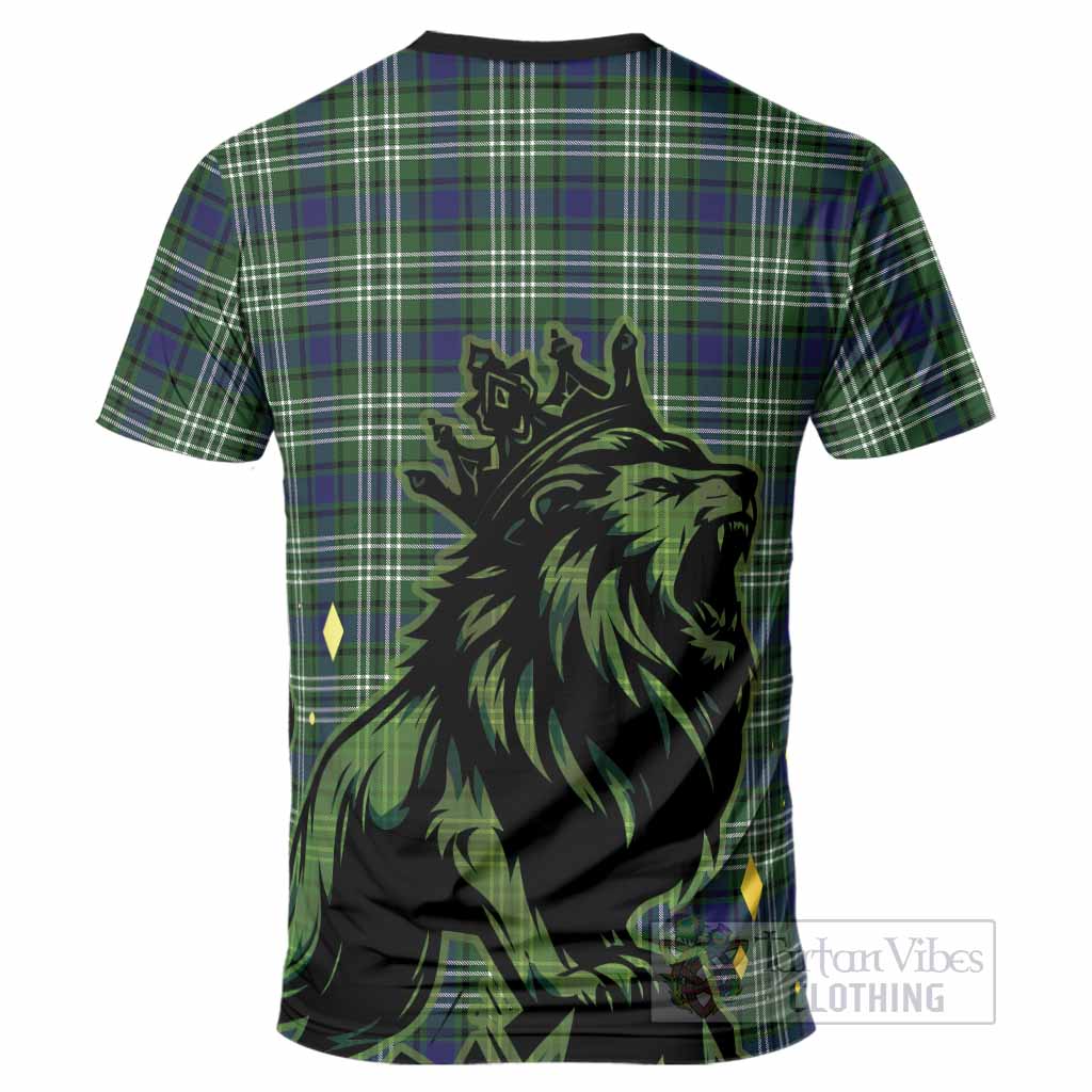 Learmonth Tartan Family Crest T-Shirt Crowned Lion Roaring