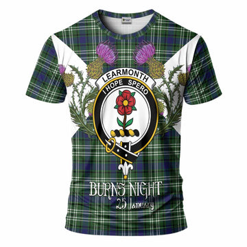 Learmonth Tartan Family Crest T-Shirt Scottish Burns Night Thistle Floral