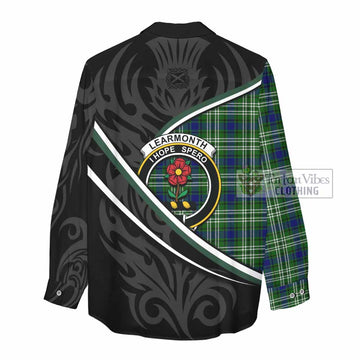 Learmonth Tartan Family Crest Women Casual Shirt Celtic Scottish Thistle Floral - Tartan Vibes Clothing