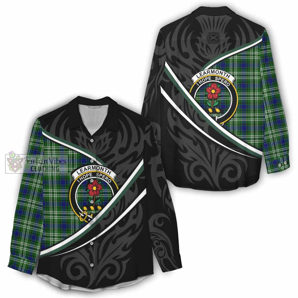 Learmonth Tartan Family Crest Women Casual Shirt Celtic Scottish Thistle Floral - Tartan Vibes Clothing