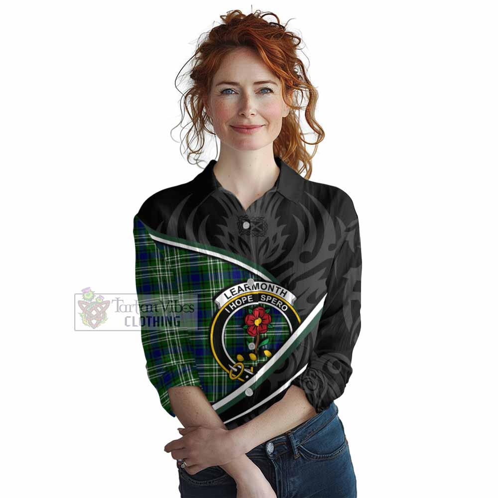 Learmonth Tartan Family Crest Women Casual Shirt Celtic Scottish Thistle Floral - Tartan Vibes Clothing