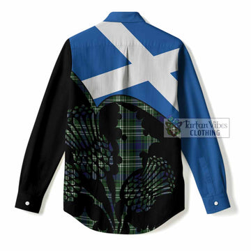 Learmonth Tartan Family Crest Women Casual Shirt Scotland Thistle Floral Flag Style