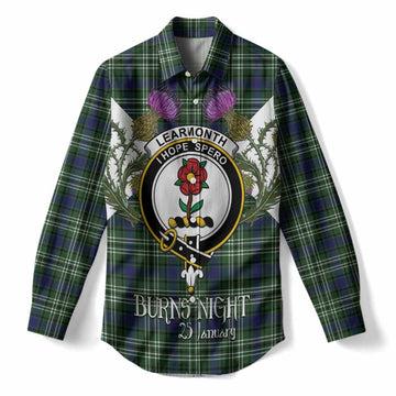 Learmonth Tartan Family Crest Women Casual Shirt Scottish Burns Night Thistle Floral