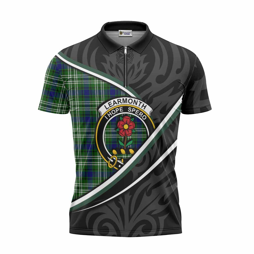 Learmonth Tartan Family Crest Zipper Polo Shirt Celtic Scottish Thistle Floral - Tartan Vibes Clothing