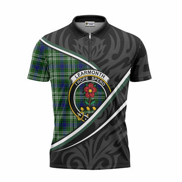 Learmonth Tartan Family Crest Zipper Polo Shirt Celtic Scottish Thistle Floral - Tartan Vibes Clothing