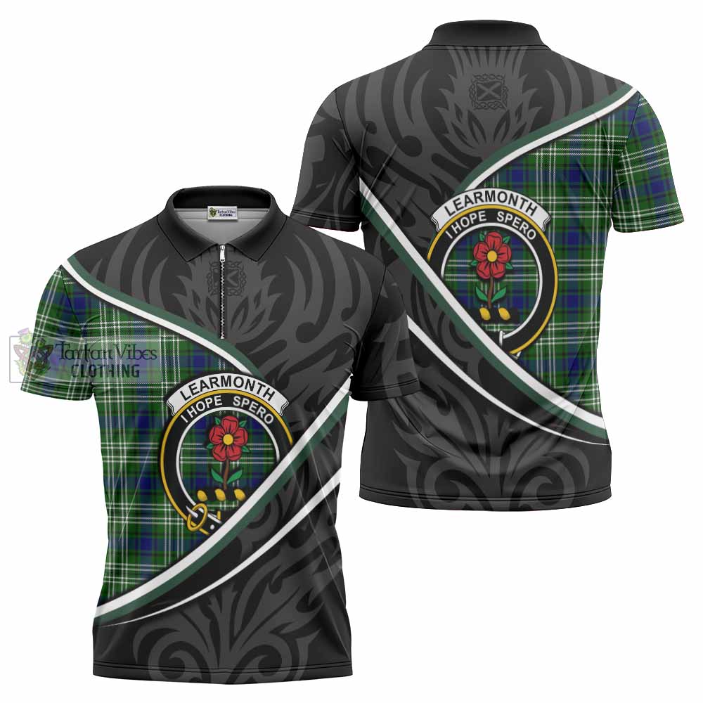 Learmonth Tartan Family Crest Zipper Polo Shirt Celtic Scottish Thistle Floral - Tartan Vibes Clothing