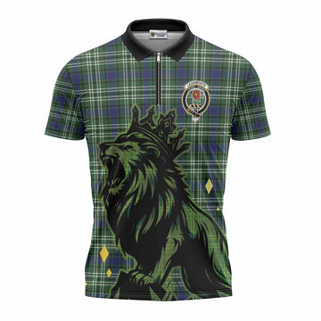 Learmonth Tartan Family Crest Zipper Polo Shirt Crowned Lion Roaring