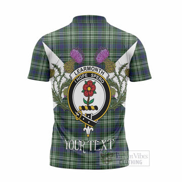 Learmonth Tartan Family Crest Zipper Polo Shirt Scottish Burns Night Thistle Floral