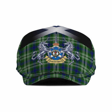 Learmonth Tartan Flat Cap, Jeff Cap Alba Gu Brath Unicorn Crest