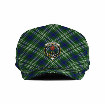 Learmonth Tartan Flat Cap, Jeff Cap Cross Style with Family Crest