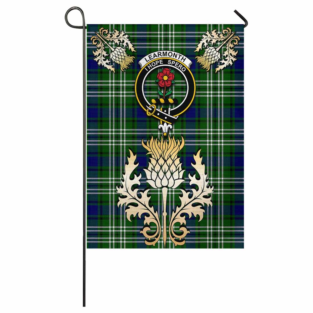 Learmonth Tartan Garden Flag with Golden Regal Scottish Thistle Emblem - Tartan Vibes Clothing