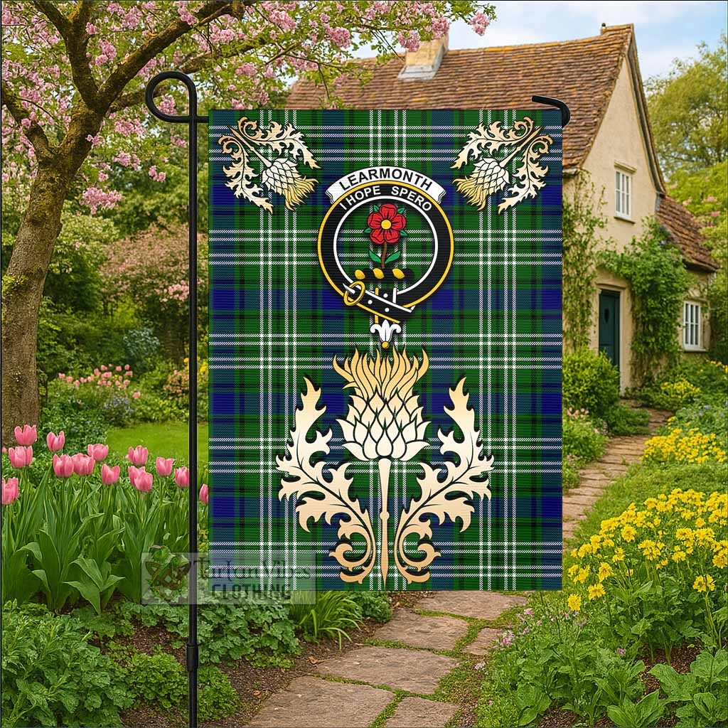Learmonth Tartan Garden Flag with Golden Regal Scottish Thistle Emblem - Tartan Vibes Clothing