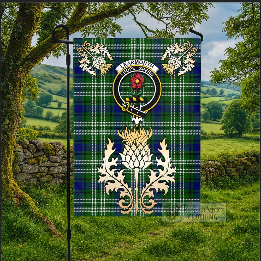 Learmonth Tartan Garden Flag with Golden Regal Scottish Thistle Emblem - Tartan Vibes Clothing