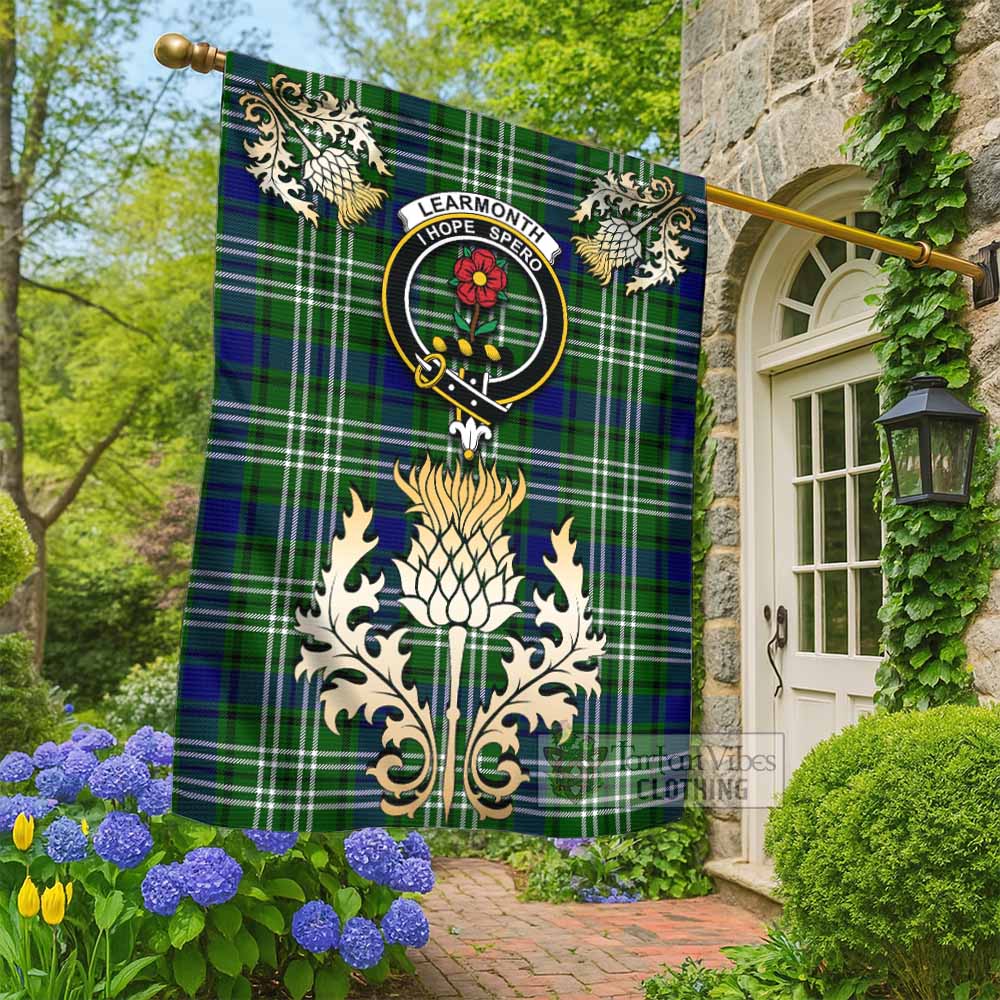 Learmonth Tartan Garden Flag with Golden Regal Scottish Thistle Emblem - Tartan Vibes Clothing
