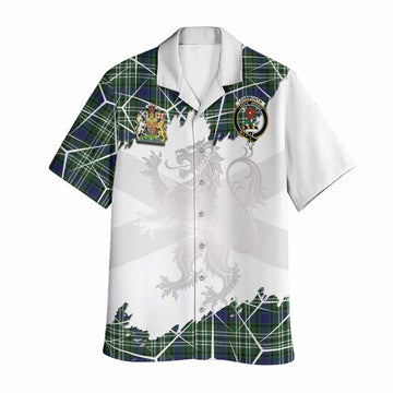 Learmonth Tartan Hawaiian Shirt with Family Crest and Lion Rampant Grunge Style